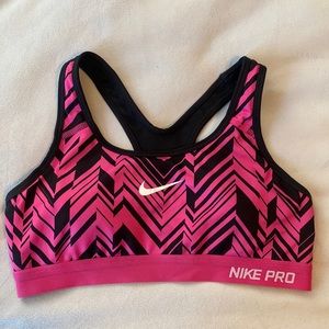 Nike Pro Dri-Fit sports bra Size Med w/removable pads black and pink print